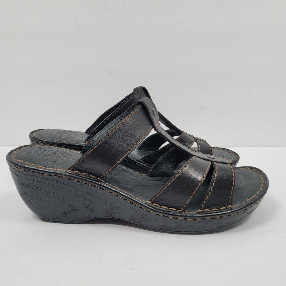 Born Women's Black Leather Wedge Heel Sandals B87203 US Size 10